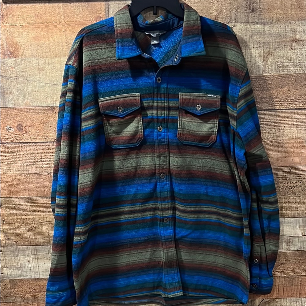 Eddie Bauer Chutes Microfleece Long Sleeve Striped Button Up Shirt Size 2xlt